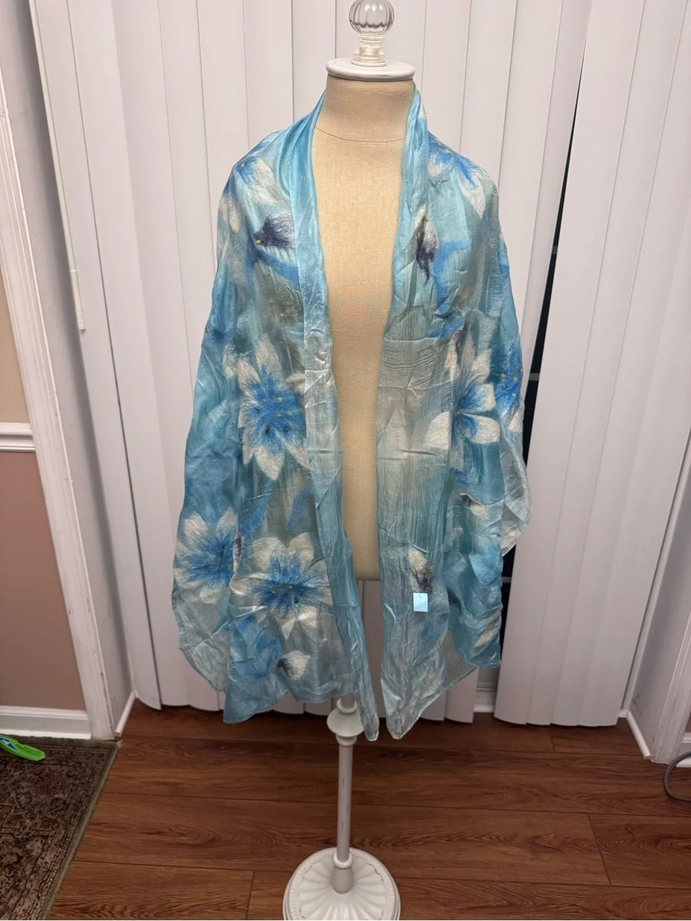 Pair of Floral Lightweight Wrap Scarves - orange/pink and Blue